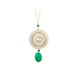 Sautoir Rosace Et Pierre Verte (plaqué Or)