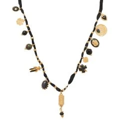 Sautoir Tissu Soie Et Breloques (noir)