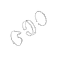 Set De Bagues Vague Et Zircons (argenté)