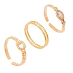 Set De Bagues Fines Cristal Et Maillon (doré)