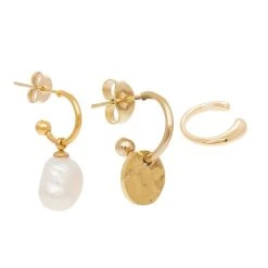 Set De Boucles D'oreilles Perle Et Martelé (doré)