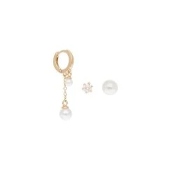 Set De Boucles D'oreilles Perle De Culture (plaqué Or)