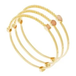 Set De Joncs Multi Pierres (pierre De Lune Rose)