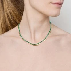 Collier Pastilles Dorées Et Malachite (Vert) -Jollia Soldes Magasin siloe collier pastilles dores malachite dsc5324