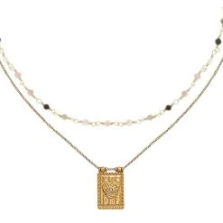 Colliers Superposés Perles Et Médaille Talisman (tourmaline)