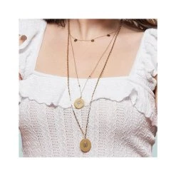 Collier 2 Rangs Médaille Zircon Et Pastilles (doré) -Jollia Soldes Magasin zag collier dore turquoise1 1